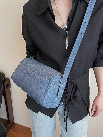 Vintage Denim Shoulder Bag For Women Minimalist Small Square Baguette Bag Casual Commuting Crossbody Purse Gift