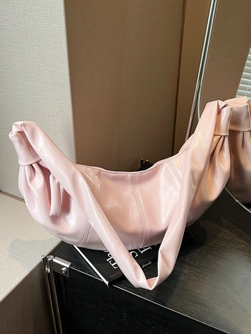 Large Capacity PU Leather Dumpling Bag Women Pleated Hobo Crossbody Bag Solid Color Niche Design Knotted Shoulder Bag Leisure
