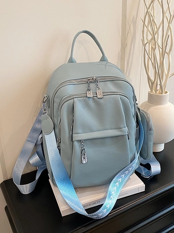 Women Litchi Texture PU Leather Fashion Backpack Large Capacity Travel School Bag With Mini Coin Purse Braided Strap