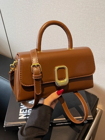 Women's Vintage PU Leather Square Crossbody Bag Gold Buckle Fashion Small Handbag For Daily Commute Elegant Shoulder Bag