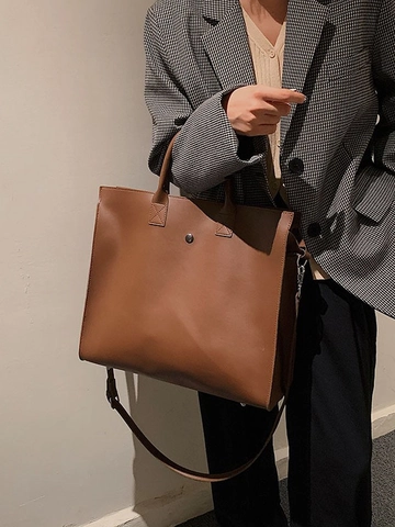 Women Large Capacity PU Leather Tote Bag Fashion Commuter Shoulder Bag Adjustable Strap Minimalist Solid Color Handbag For Travel Office