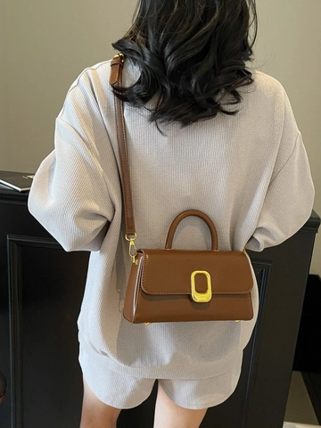 Women's Vintage PU Leather Square Crossbody Bag Gold Buckle Fashion Small Handbag For Daily Commute Elegant Shoulder Bag