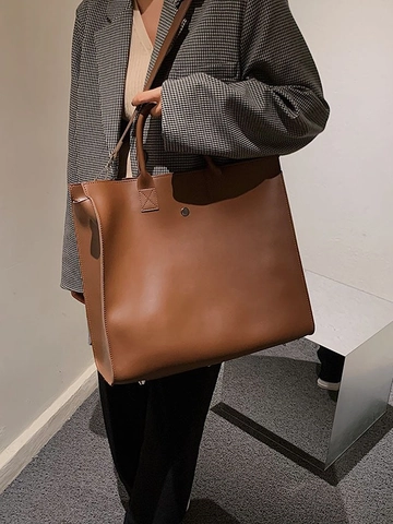 Women Large Capacity PU Leather Tote Bag Fashion Commuter Shoulder Bag Adjustable Strap Minimalist Solid Color Handbag For Travel Office