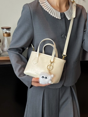 Women Trendy PU Leather Bucket Bag Elegant Small Shoulder Bag With Plush Monster Pendant Niche Design Crossbody Handbag