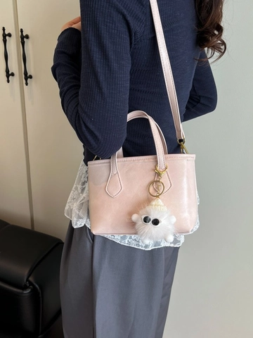 Women Trendy PU Leather Bucket Bag Elegant Small Shoulder Bag With Plush Monster Pendant Niche Design Crossbody Handbag