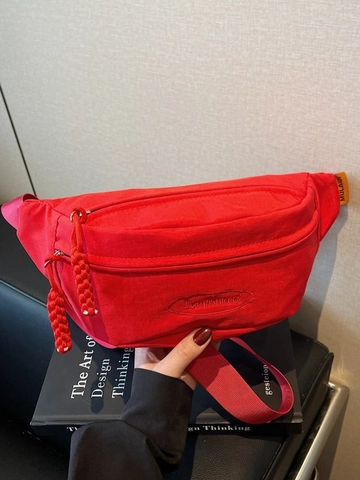 Women Canvas Crossbody Chest Bag Casual Waist Bag With Braided Zipper Pulls Adjustable Strap Fashion Outdoor Sling Bag