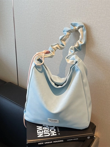 Women Large Capacity PU Leather Tote Bag Casual Pleated Handle Hobo Shoulder Bag Commuter Crossbody Bag For College Students
