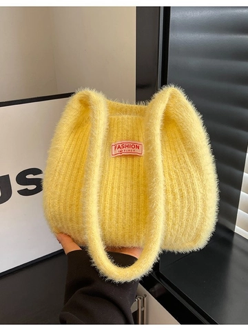 Bolso de Hombro de Punto de Felpa Estilo Coreano para Mujer Bolso Tote de Piel Sintética Color Sólido Moda Casual