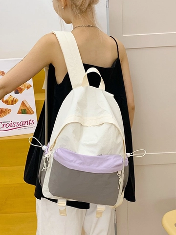 Women's Lightweight Outdoor Travel Backpack Nylon Waterproof Hiking Daypack Casual College Student Laptop School Bag Fashion Color Block Shoulder Bag