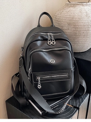 Large Capacity Women Fashion Backpack PU Leather Travel Bag Contrast Stitching Casual Daypack For Ladies Daily Matching