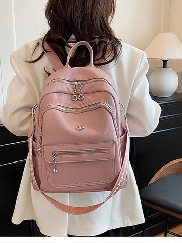 Large Capacity Women Fashion Backpack PU Leather Travel Bag Contrast Stitching Casual Daypack For Ladies Daily Matching