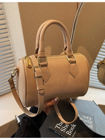 Women Fashion PU Leather Boston Bag Retro Cylindrical Handbag With Dual Handle Adjustable Shoulder Strap Commuting Crossbody Bag