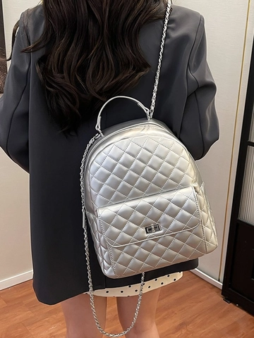 Fashion Women Quilted Rhomboid Backpack With Chain Strap PU Leather Mini Backpack Versatile Metal Lock Casual Travel Bag