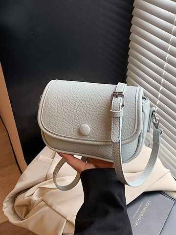 Fashion Litchi Grain PU Leather Crossbody Bag For Women Small Square Shoulder Bag With Adjustable Strap Flap Round Buckle