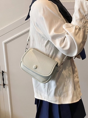 Fashion Litchi Grain PU Leather Crossbody Bag For Women Small Square Shoulder Bag With Adjustable Strap Flap Round Buckle