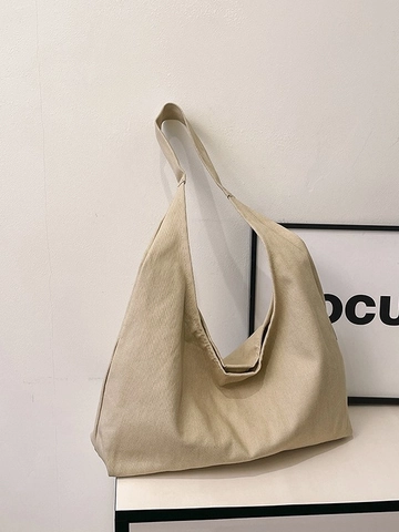 Women Large Capacity Canvas Tote Bag Casual Minimalist Shoulder Bag Solid Color Messenger Bag For School Commuting Travel