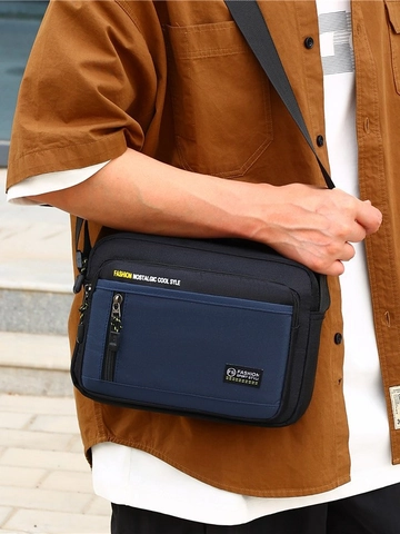 Herren Casual Oxford Tuch Umhängetasche Mode Kontrastfarbe Schultertasche Leichte Multi-Pocket Messenger Bag Für Den Alltag