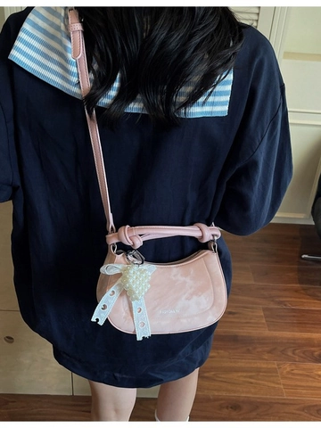 Sac Dumpling de Mode en Cuir PU pour Femmes Poignée Nouée Charme de Coeur en Perle Artificielle Sac à Bandoulière pour Quotidien Fête