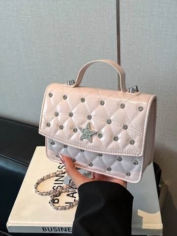 Women Fashion Quilted PU Leather Backpack Trendy Rhinestone Star Rivet Chain Shoulder Bag Small Square Handbag For Daily Use