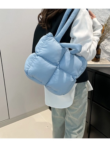 Women Quilted Puffer Tote Bag Large Capacity Nylon Padded Shoulder Bag Casual Commuter Handbag Solid Color Versatile Fashion Bag