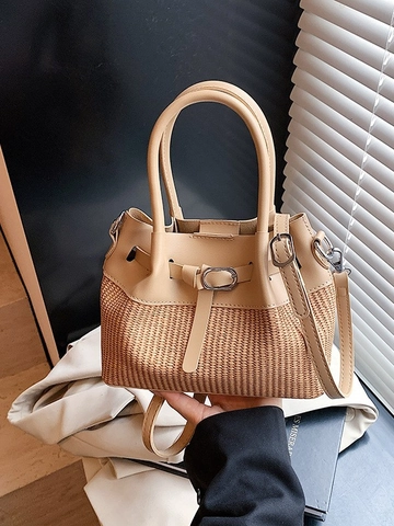 Schicke Damen PU Leder Gewebte Eimertasche Stilvolle Handheld Schulter Umhängetasche Für Den Täglichen Weg Kleine Einfarbige Tasche