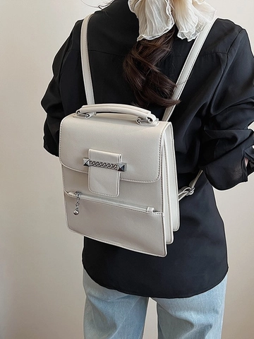 Fashion Women PU Leather Handbag Large Capacity Shoulder Crossbody Bag With Metal Chain Rivet Detail Korean Box Bag
