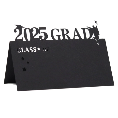 Graduation Party 2025 GRAD Hollow Out Black Pearlescent Paper Table Seating Name Cards For Ceremony Banquet Decorations