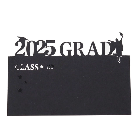 Graduation Party 2025 GRAD Hollow Out Black Pearlescent Paper Table Seating Name Cards For Ceremony Banquet Decorations