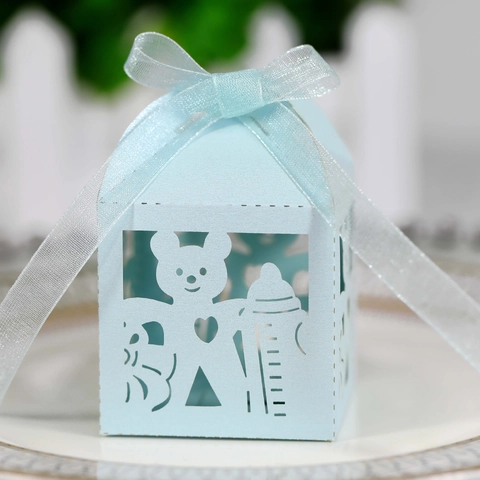 Lasergeschnittene Teddybär Babyflasche Gastgeschenkboxen Für Babyparty Geburtstag Hohlpapier Süßigkeiten Geschenkbox Band Verpackung