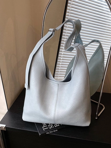 Women Large Capacity PU Leather Bucket Bag Minimalist Solid Color Hobo Tote Bag Adjustable Strap Commuter Shoulder Bag