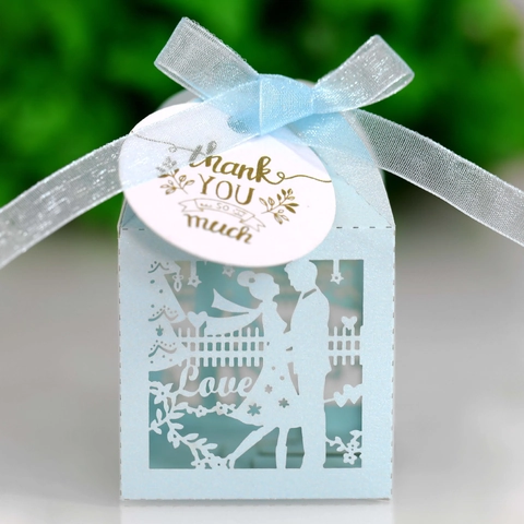 Lasergeschnittene Hochzeit Süßigkeitenschachtel Hohle Liebe Herz Geschenkbox Mit Schleife Und Danke Etikett Für Valentinstag Party