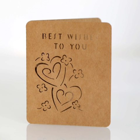 Biglietto d'Auguri a Cuore Taglio Laser Migliori Auguri Motivo Traforato Carta Kraft Perlata Invito per Matrimonio Compleanno Decorazione