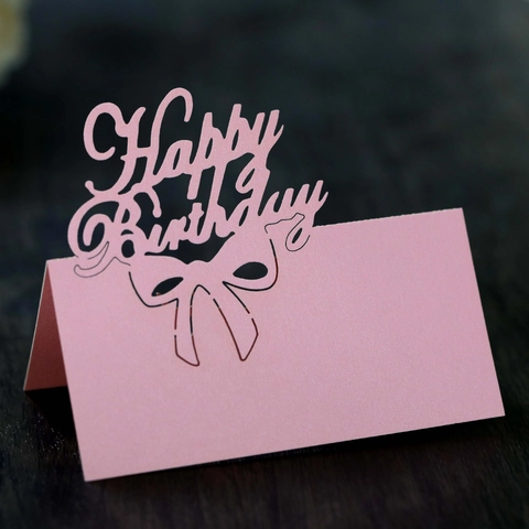 Laser Cut Happy Birthday Place Card Pearlescent Paper Hollow Table Name Card For Birthday Party Feast Table Decoration