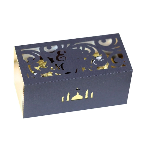 Scatola di Caramelle per Matrimonio Intagliata Laser Riflettente Carta Perlata Moschea Ramadan Eid Bomboniere Oro Argento Bianco Nero