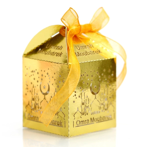 Umrah Mubarak Laser Cut Süßigkeiten Geschenkbox Perlglanzpapier Moschee Stern Mond Ausgehöhlt Ramadan Eid Party Gastgeschenk