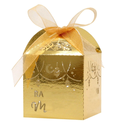 Lasergeschnittene Ramadan Mubarak Süßigkeitenbox Mond Stern Hohl Perlglanzpapier Geschenkbox Mit Band Für Eid Muslim Party Dekoration