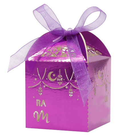 Lasergeschnittene Ramadan Mubarak Süßigkeitenbox Mond Stern Hohl Perlglanzpapier Geschenkbox Mit Band Für Eid Muslim Party Dekoration