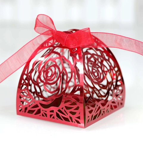 Lasergeschnittene Rosenblumen Ausgehöhlte Süßigkeitenboxen Schleife Geschenkverpackungsbox Für Hochzeitsfeier Bankett Favor Box