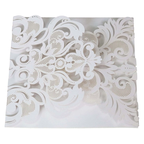 Elegante Copertura per Inviti di Nozze Tagliata a Laser in Carta Perlata Intaglio Floreale Damascato per Inviti di Festa