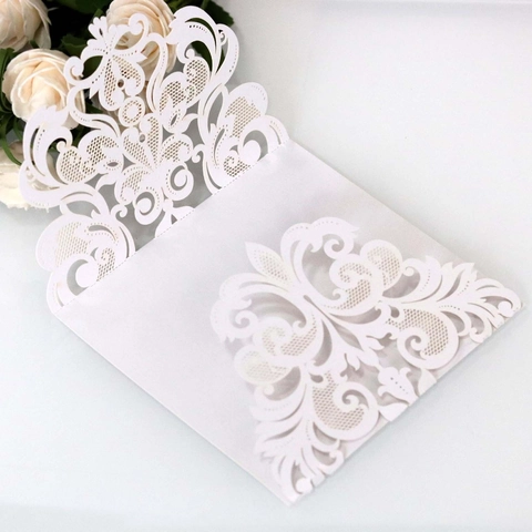 Elegante Copertura per Inviti di Nozze Tagliata a Laser in Carta Perlata Intaglio Floreale Damascato per Inviti di Festa