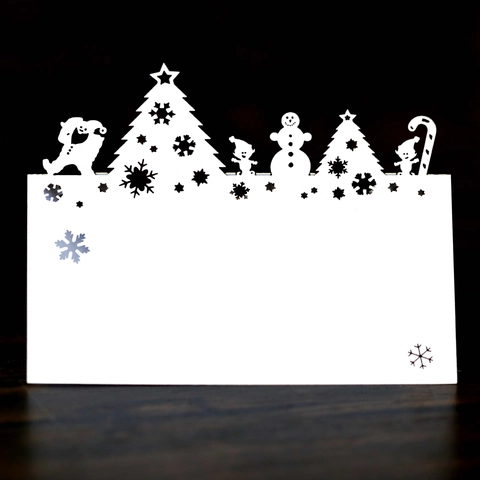 Marque-places de Noël Découpés au Laser Papier Nacré Flocon de Neige Renne Père Noël Bonhomme de Neige Carte de Table pour Fête