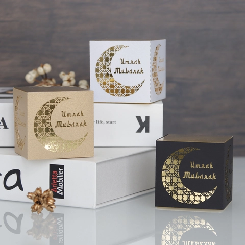 Umrah Mubarak Laser Cut Gift Box Hollow Out Moon Pattern Paper Candy Box For Ramadan Eid Religious Celebration Party Favors