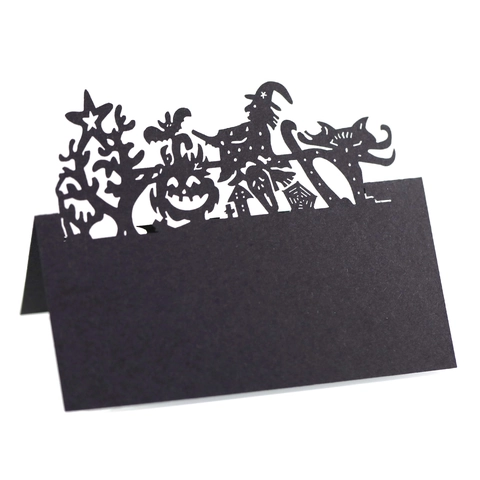 Halloween Hollow Out Place Cards Pearlescent Paper Laser Cut Pumpkin Witch Spider Web Castle Skull Table Name Cards Decor