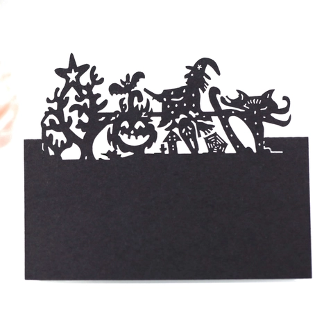 Halloween Hollow Out Place Cards Pearlescent Paper Laser Cut Pumpkin Witch Spider Web Castle Skull Table Name Cards Decor