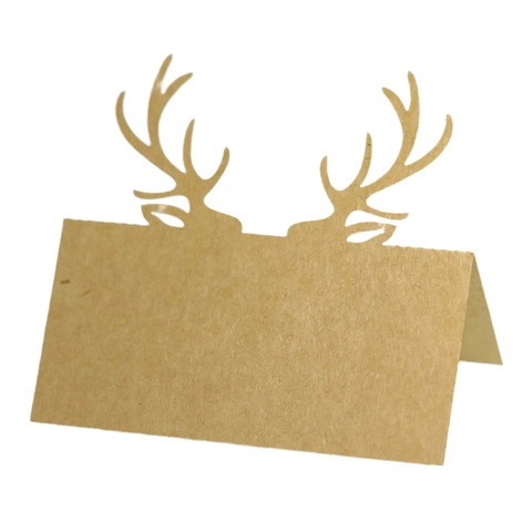 Reindeer Antler Hollow Out Place Cards Christmas Table Name Cards For Wedding Banquet Party Kraft Pearlescent Paper Card