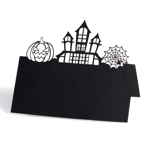 Segnaposti Intagliati a Laser per Halloween Zucca Castello Ragnatela Biglietti da Tavolo Decorazioni Festa in Carta