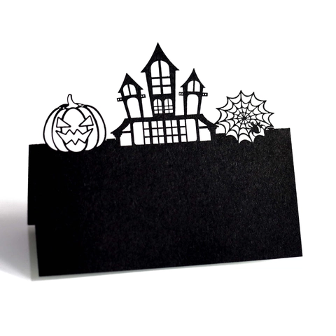 Segnaposti Intagliati a Laser per Halloween Zucca Castello Ragnatela Biglietti da Tavolo Decorazioni Festa in Carta