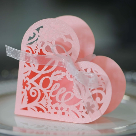 Heart Shaped Hollow Love Laser Cut Candy Box Floral Pearlescent Paper Gift Box With Ribbon For Wedding Valentine Day