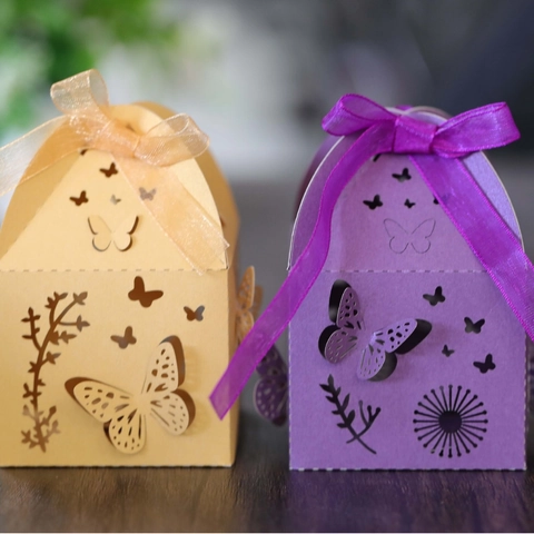 Hollow Butterfly Laser Cut Wedding Favor Gift Box With Ribbon European Style Pearl Paper Candy Boxes For Party Guests Celebration