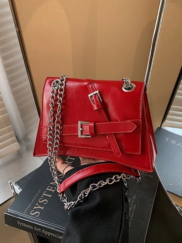 Women Fashion PU Leather Crossbody Bag Trend Small Square Bag Metal Chain Shoulder Bag With Buckle Commuter Handbag
